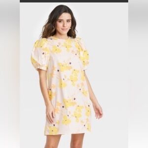 New a new day cream and yellow floral cotton summer dress